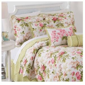 By Waverly,  New! Pink and Green Floral Comforter Set with Quilted Texture